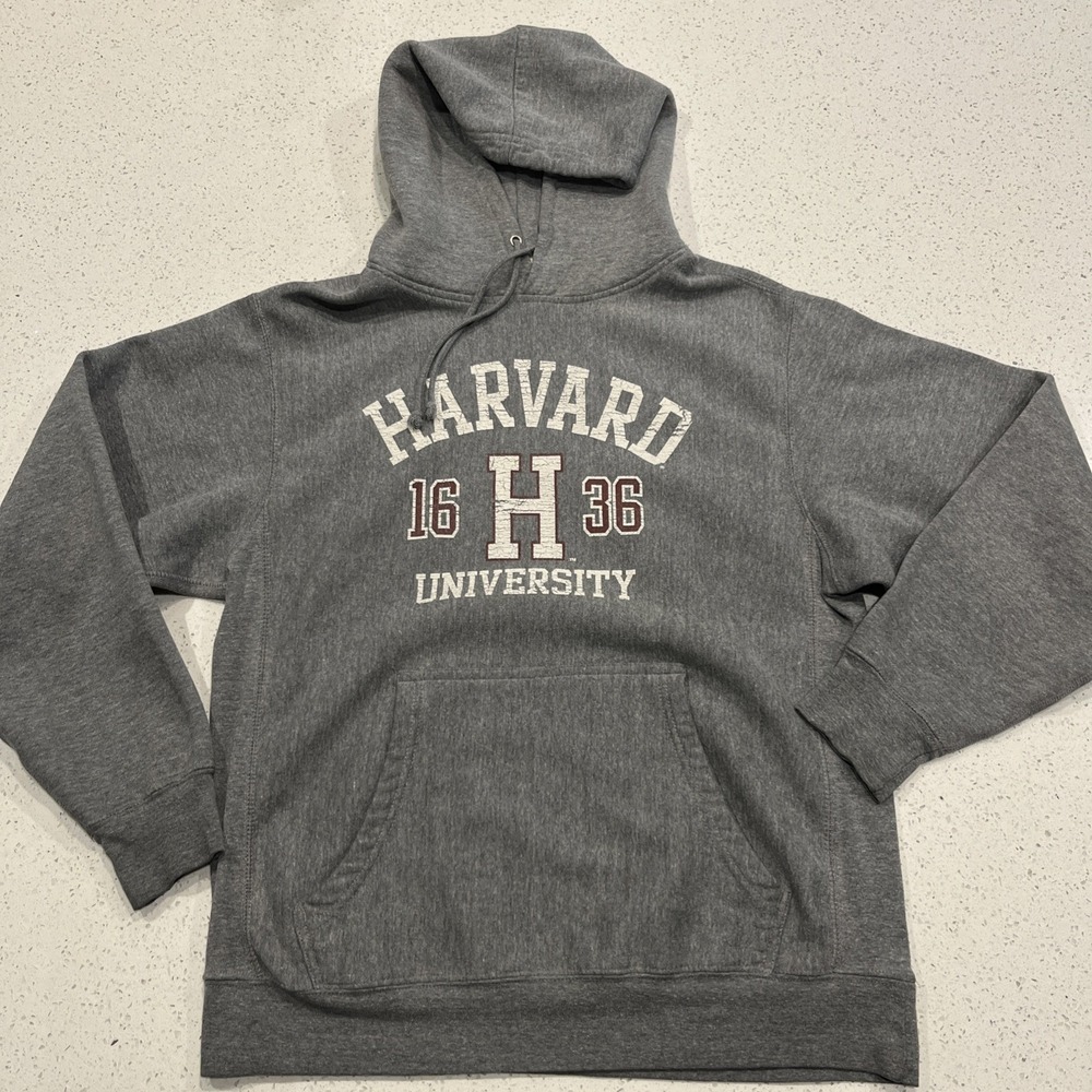 Vintage MV Sport Pro Weave Harvard Crimson Sweatshirt Mens M Gray Hoodie 90s